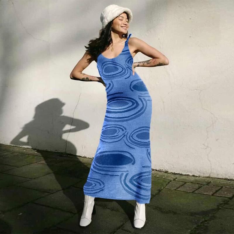 Blauw gebreide jurk