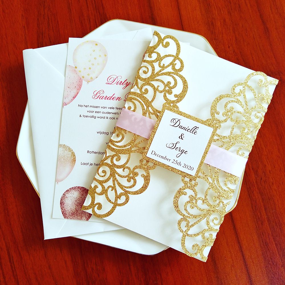 1-50pc Glitter Wedding Invitation Personalized Printing Cards Kit Laser Cut Card 