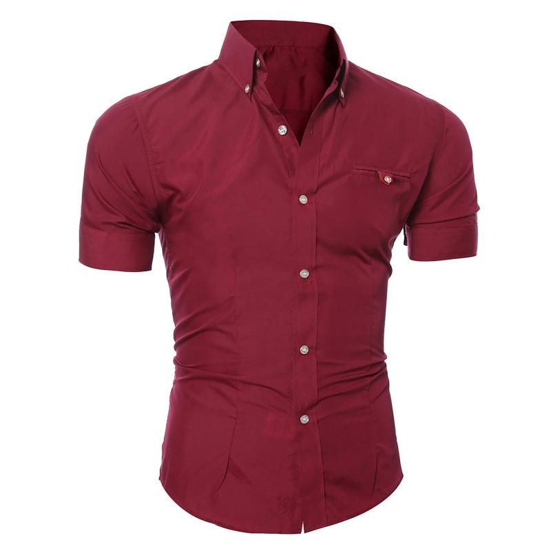 Mens Casual Shirts Summer Solid Colors Button Slim Fit Breathable ...