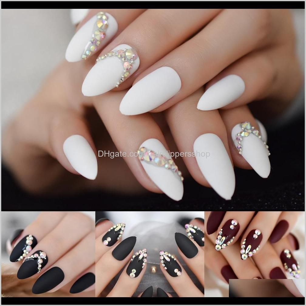 3D Bling Gems Glitter Stiletto Matte False Almond Nail Art Tips Ab  Rhinestones Frosted Fake Nails Press On Daily Wear Hkj6U Y724F From  Hotclipper, $6.65 | DHgate.Com