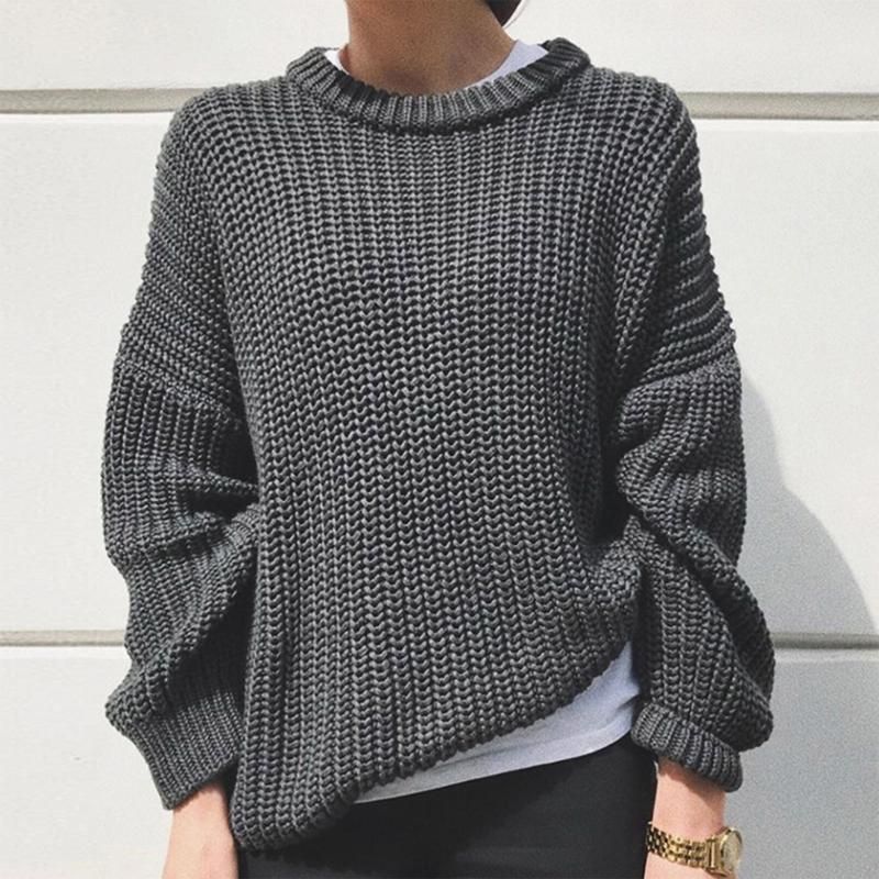 Mujeres de manga larga de manga larga suéter suelto o-cuello jersey suéter tops sólidos y Café Mujeres de manga larga de manga larga suéter suelto o-cuello jersey suéter tops sólidos y Café