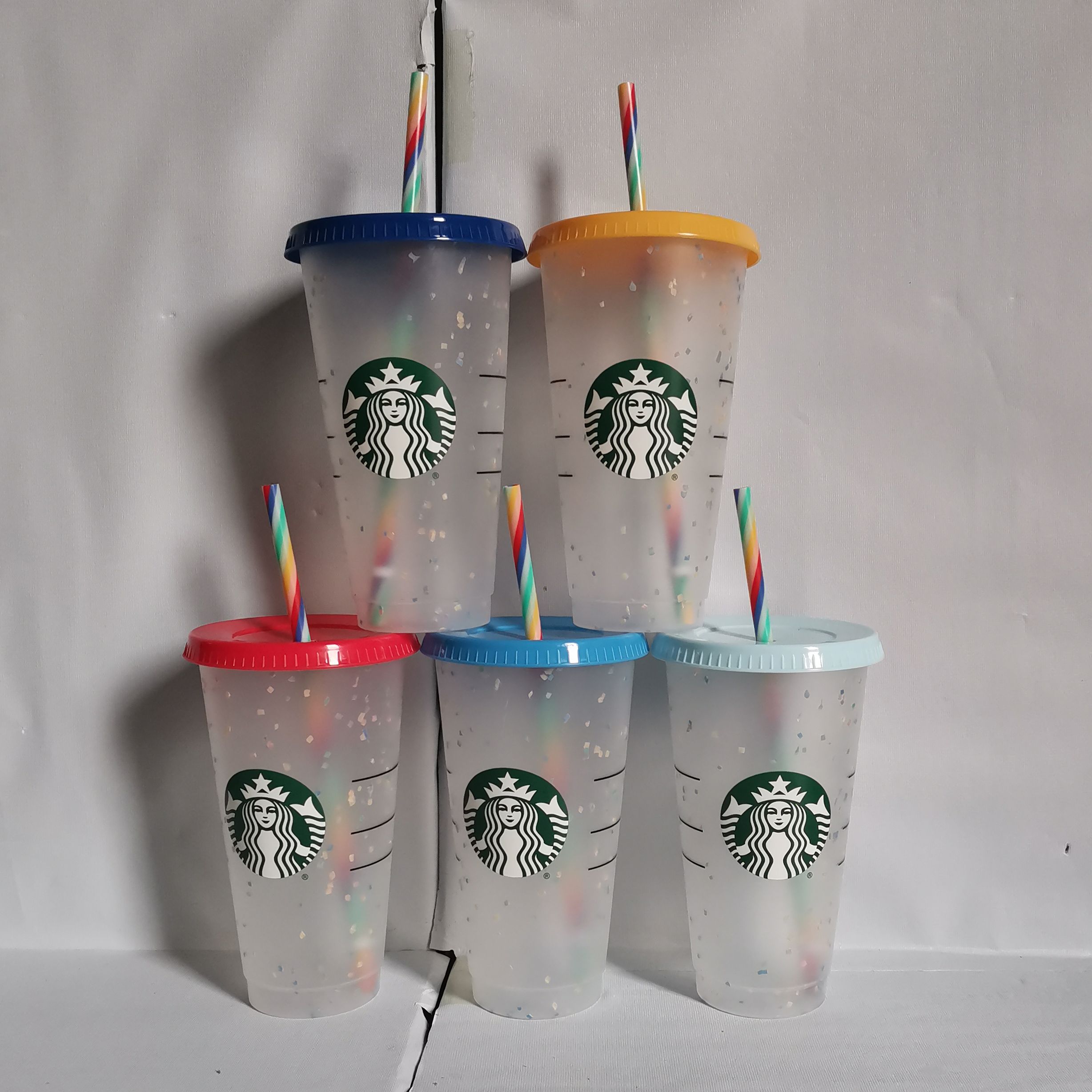 24oz 5 colors cover lid rainbow cup