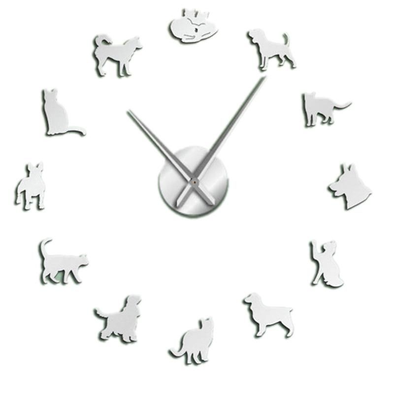 Details about   Mirror Effect Stickers DIY Giant Silent Wall Clock Dog Pet Owners Home Deco P7K4