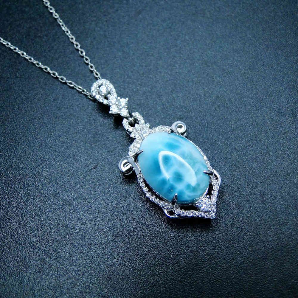 Details about   Sterling S925 Natural Dominca Larimar Heart Necklace Pendant for Gift