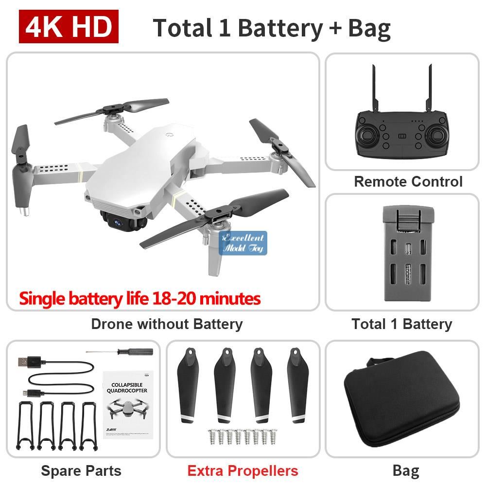 Vit 4k dubbelkamera + 1800 ma batteri + väska