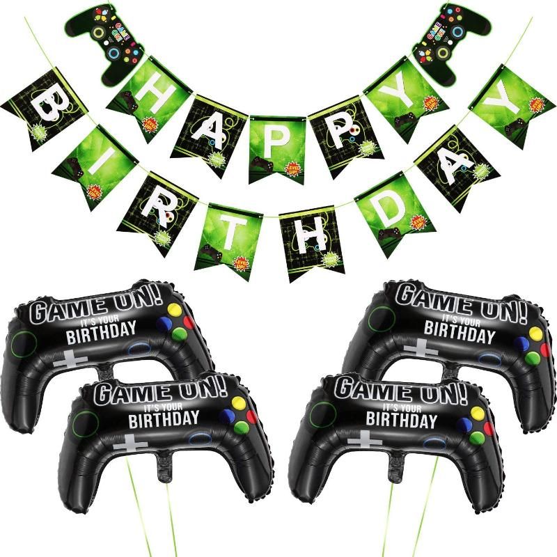 Suministros para Fiestas de Videojuegos Happy Birthday Gaming Banner 24PCS Video Game Party Balloons Globos de cumpleaños para Juegos de 12 Pulgadas para Miner Gamer Party Favors 