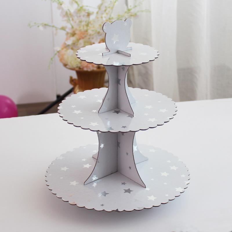 3 Layers Paper Cake Stand Disposable Candy Rack Dessert Cardboard Cupcake Holder 