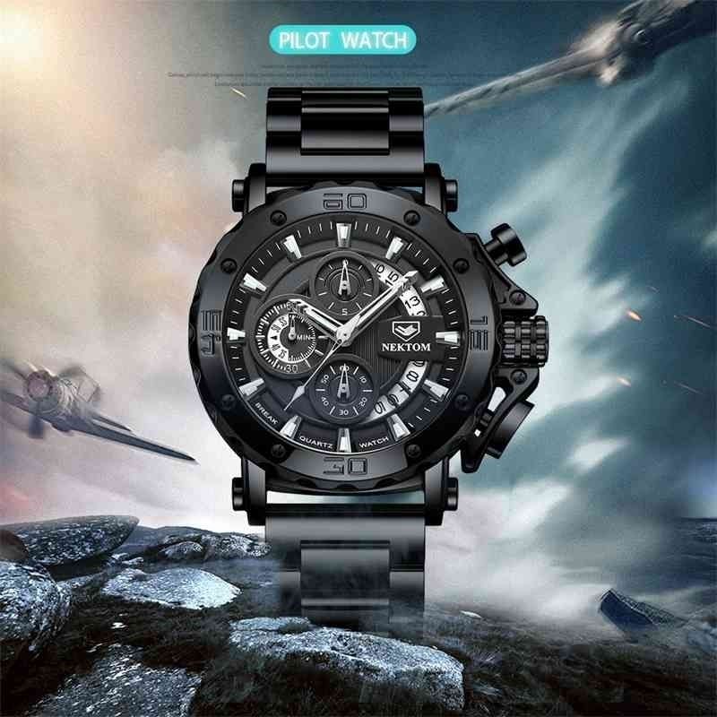 Nektomメンズウォッチクォーツメンズミリタリークロックスポーツ210804のための防水スチールストラップ腕時計