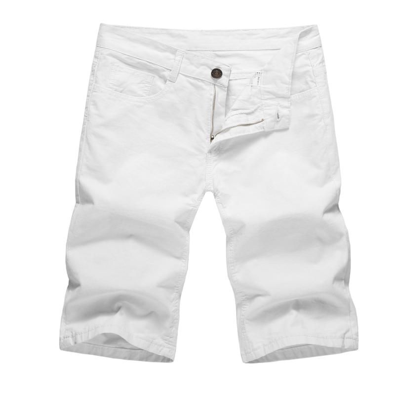 Summer White Black Men Denim Shorts Slim Large Size Casual Knee Length Short Hole Jeans For