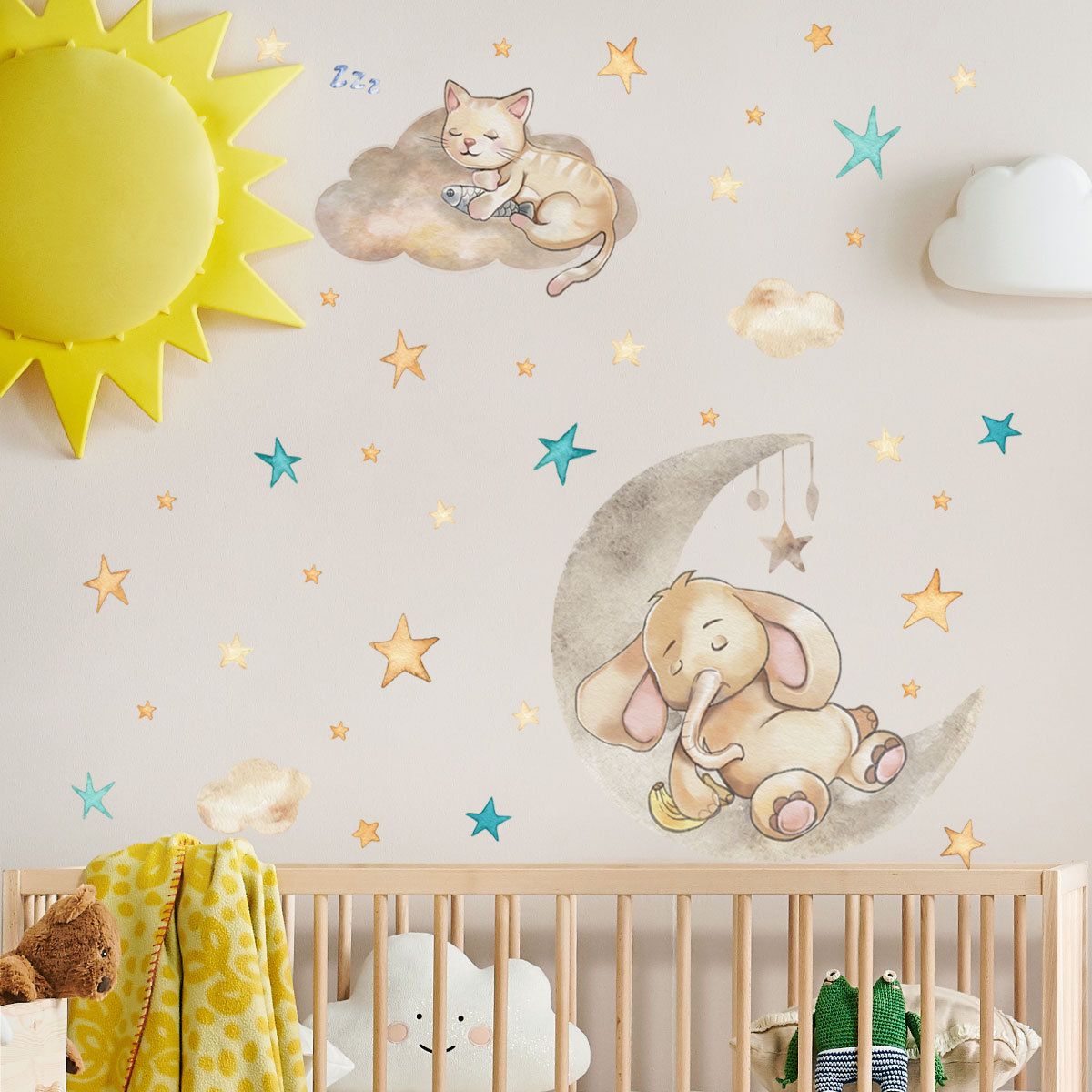 Acheter Pas Cher Sticker Mural Animal De Bande Dessinee Mignon Pour Enfants Chambre Bebe Chambre Nordique Style Vinyle Mur Exterieur Elephant Chat Moon Etoiles Decor Du 17 59 Fr Dhgate
