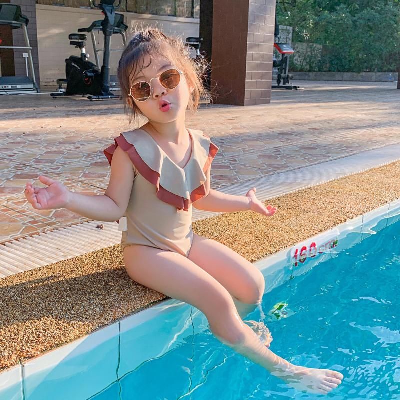 Sixcup 0-18 Months Baby Girls Swimsuit Striped One Piece Swimdress Ruffles Bathing Suit Swimwear Swimming Costume Romper 