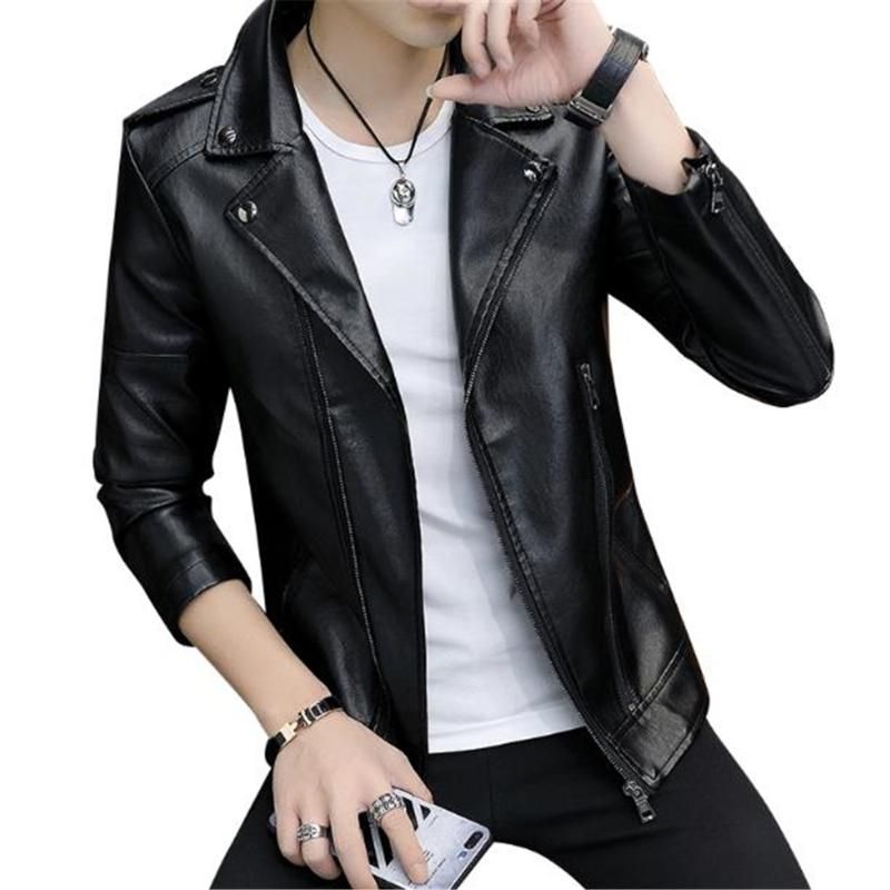 Moda Jaqueta de Couro Slim Fit Cuero Hombre Negro Chaqueta Hombres Chaqueta Cuero