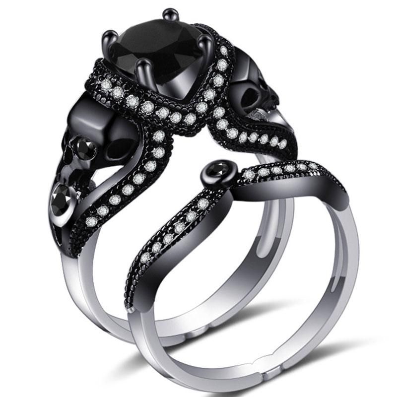 Anillo De Circonio Femenino Esqueleto Negro Anillo De Punk Anillo De Circonio Femenino Esqueleto Negro Anillo De Punk