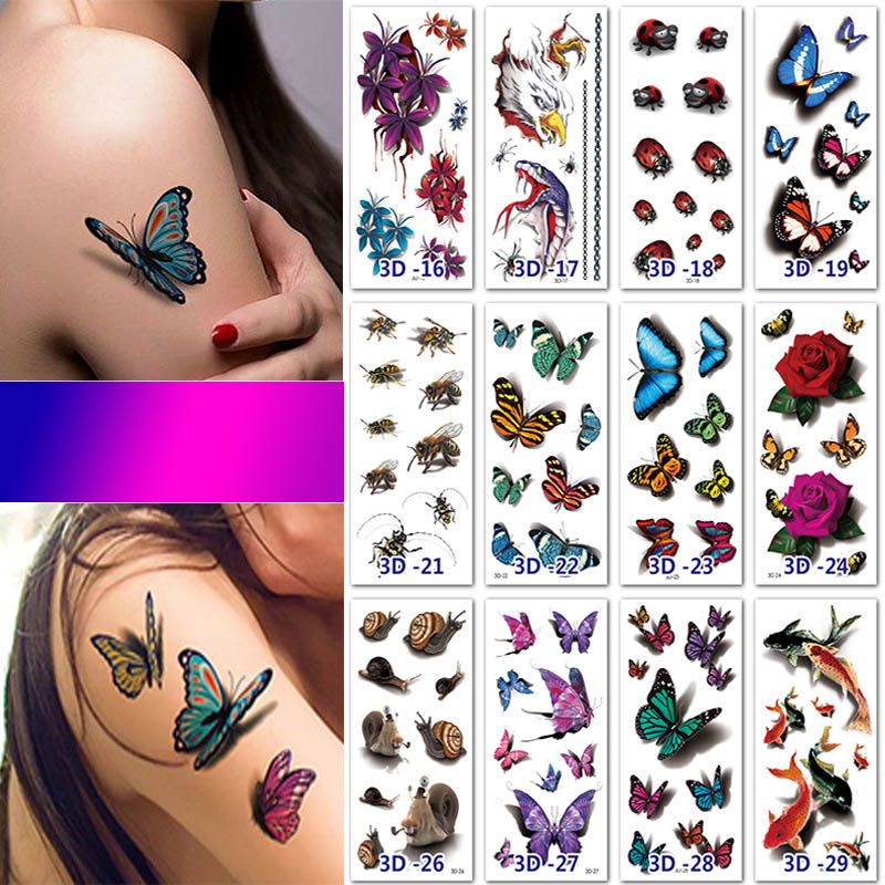 39 Styles Butterfly 3D Tattoo Flowers Leaf Stickers for Women Kids Colorful  Body Art Temporary Tattoos