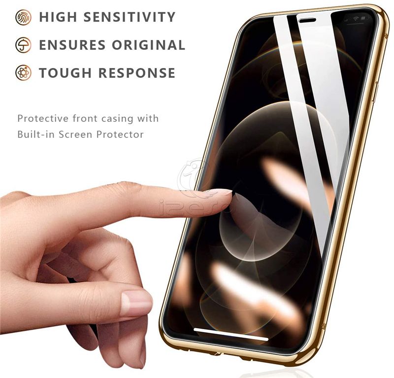 Silver Tempered Glass Screen Protector Metal Bumper Case SULIAN Privacy Magnetic Case for iPhone 12 Pro Max 360° Full Body Magnetic Adsorption Shockproof Cover