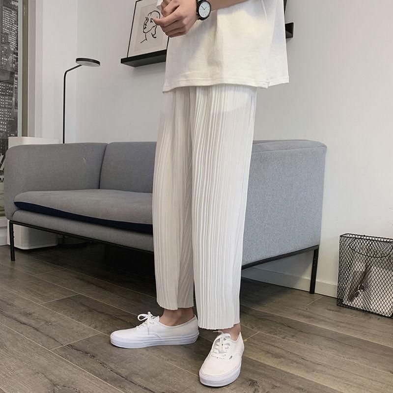 Compra Pantalones Plisados \u200b\u200bde Verano Moda De Hombre Color Sólido Hombres  Streetwear Streetwear Wild Foot Coreano Casual Mens M 2XL Barato | Entrega  Rápida Y Calidad | Es.Dhgate