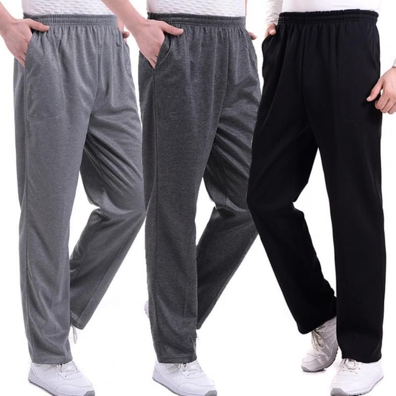 Мужские брюки Мужчины Сплошной цвет Кармана Свободные Гарем, бегущий йога спортивные спортивные штаны брюки прямые повседневные