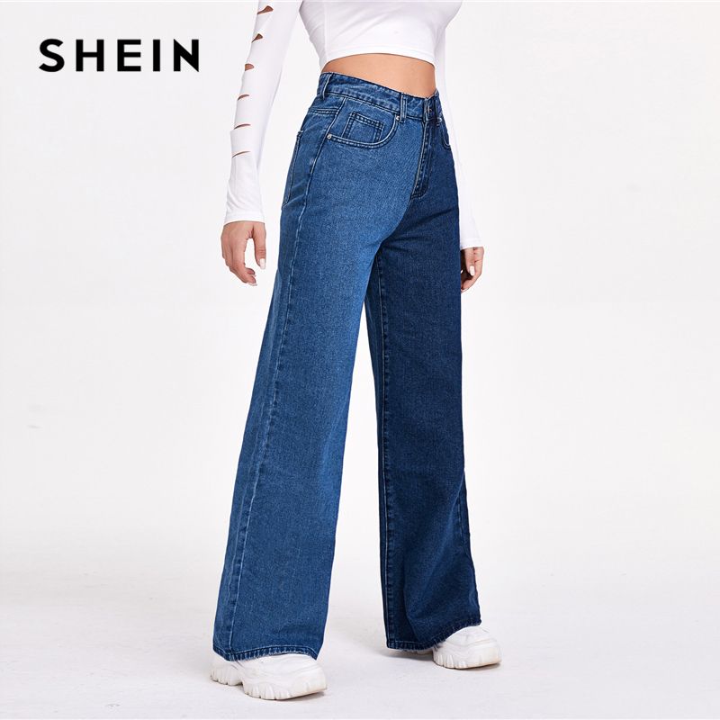 Acquistare Shein Colorblock Two Tone Wide Gambo Jeans Donne Donne Autunno  Zipper Volare Vita Alta Vita Lunga Denim Pantaloni Denim Ladies Jeans  Vintage Economico | Consegna Veloce E Qualità | It.Dhgate