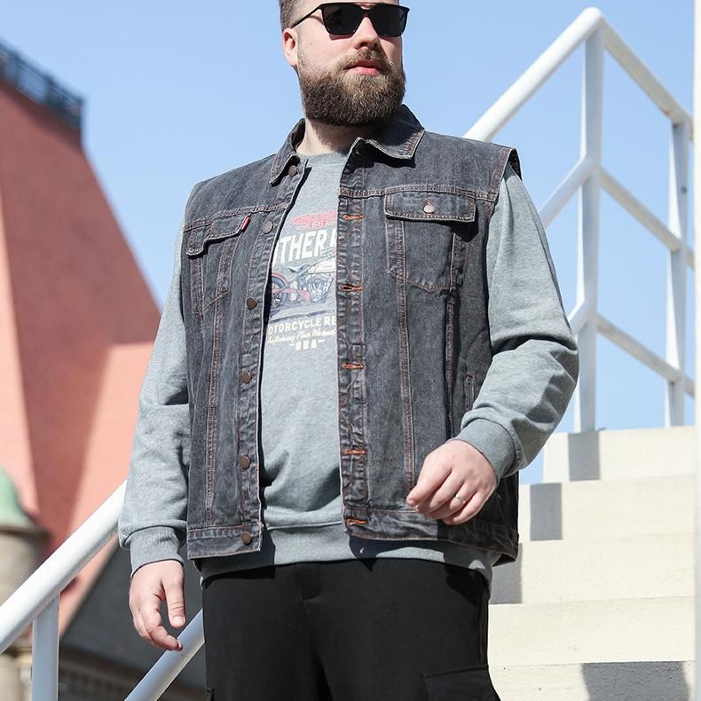 Mens Vests Plus Size Men Denim Vest Fat 