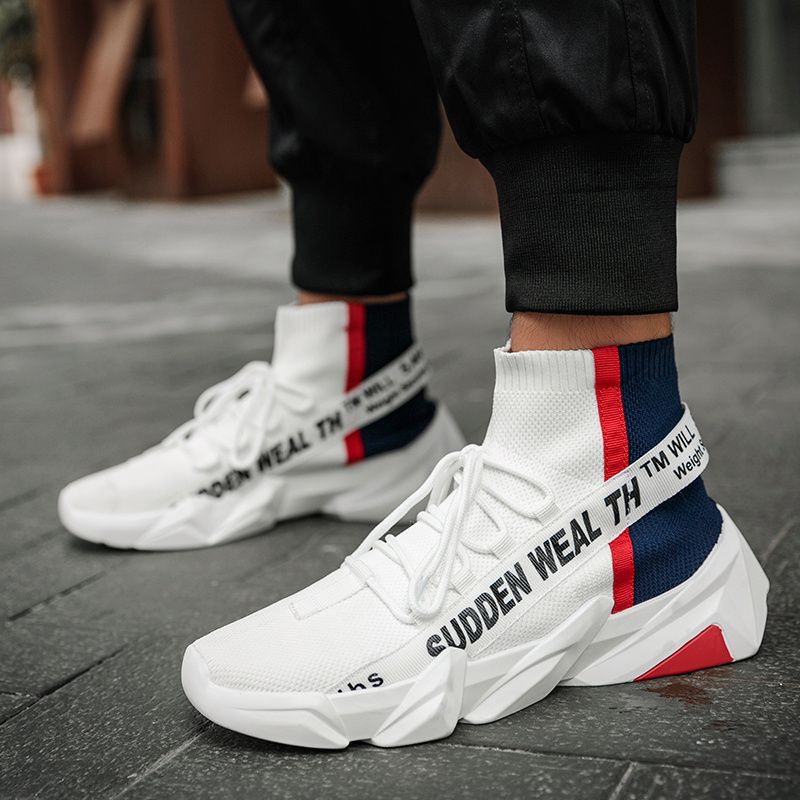 Wit Ademend Sok Sneakers voor Mannen Hoge Heren Schoenen Klassieke Mode  Mannen Sneakers Big Size Zapatos
