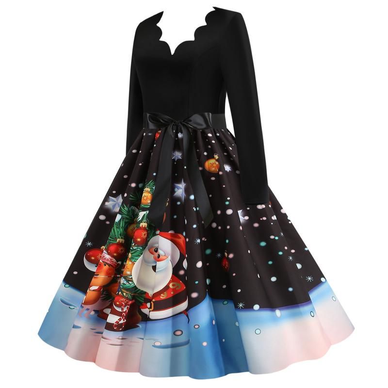 Vestidos casuales Vestidos de dibujos animados Estampado de dibujos animados Vestido de Navidad Vintage Manga larga Vestidos casuales Vestidos de dibujos animados Estampado de dibujos animados Vestido de Navidad Vintage Manga larga