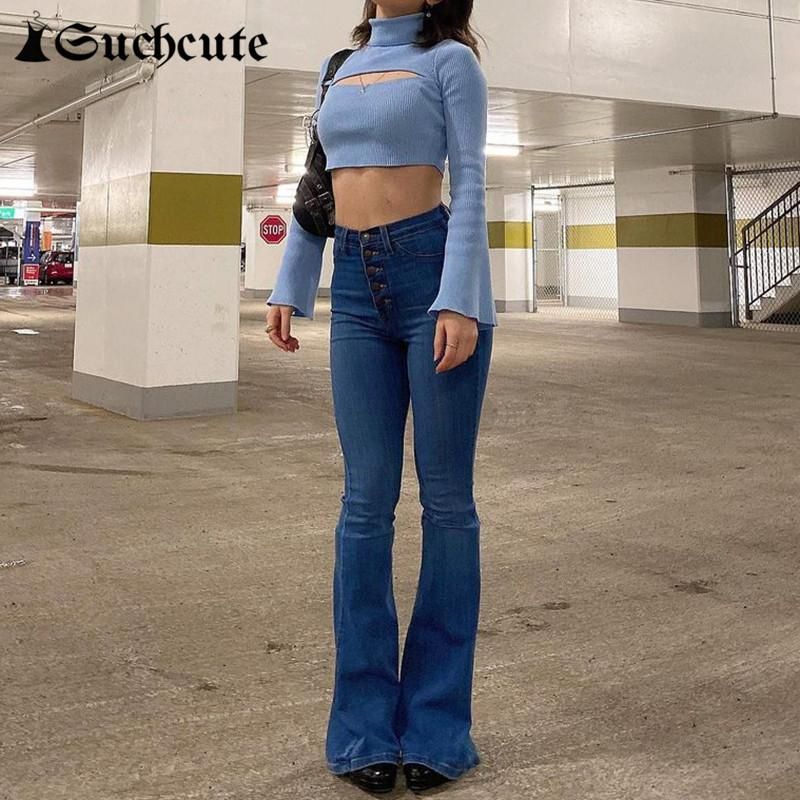 Waist Flare Jeans Pants 