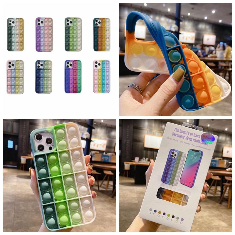 21 Push Pop It Zappeln Rainbow Telefon Hullen Fur Iphone 12 Pro Max Mini 11 Xr Xs X 8 7 6 6s Plus Einzigartige Baume Antistress Spielzeug 3d Gehause Weiche Silikonabdeckung Mit