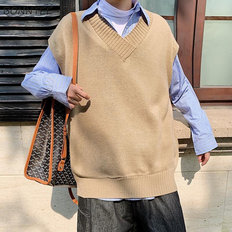 Gilet Da Uomo Maglione Maglione Uomo Solido Semplice Con Scollo A V Chic  Elegante Senza Maniche Sciolto Casual Street Wear Coreano All Match  Lavorato A Maglia Harajuku Da 15,38 € | DHgate Italy
