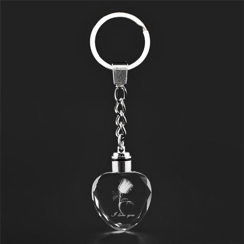 Souvenir Key Chain Fairy Love Heart Rose Crystal LED Light Keychain Xmas Keyfob 