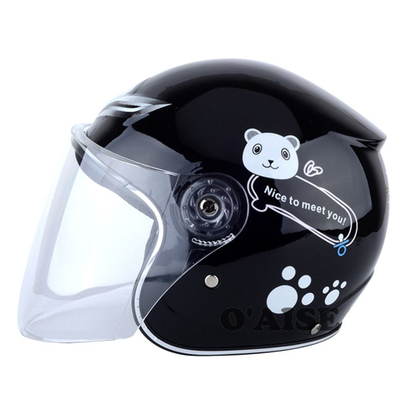 Casco de bicicleta para niños con patrón de oso de dibujos animados con lente de visera Casco de bicicleta para niños con patrón de oso de dibujos animados con lente de visera