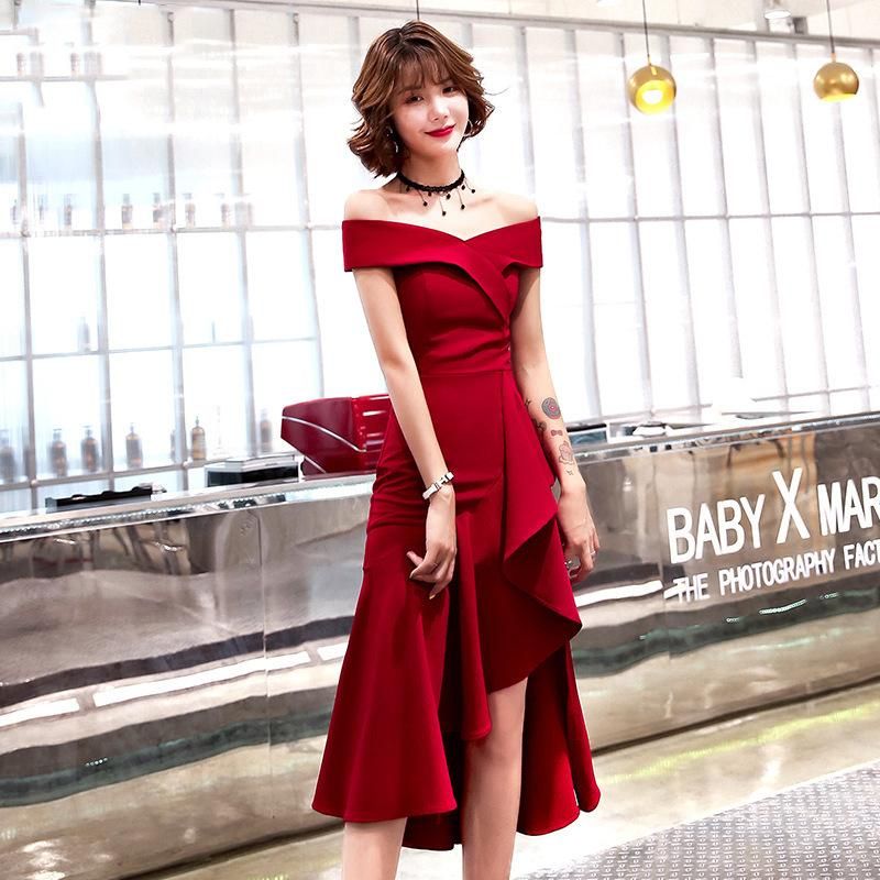 Compra Slash Cuello Vestido De Noche Novia 2021 Rojo Banquete Formal  Elegante Color Sólido Asiático Mujeres Vestidos De Fiesta Vestido De Bola  Ropa Étnica Barato | Entrega Rápida Y Calidad | Es.Dhgate