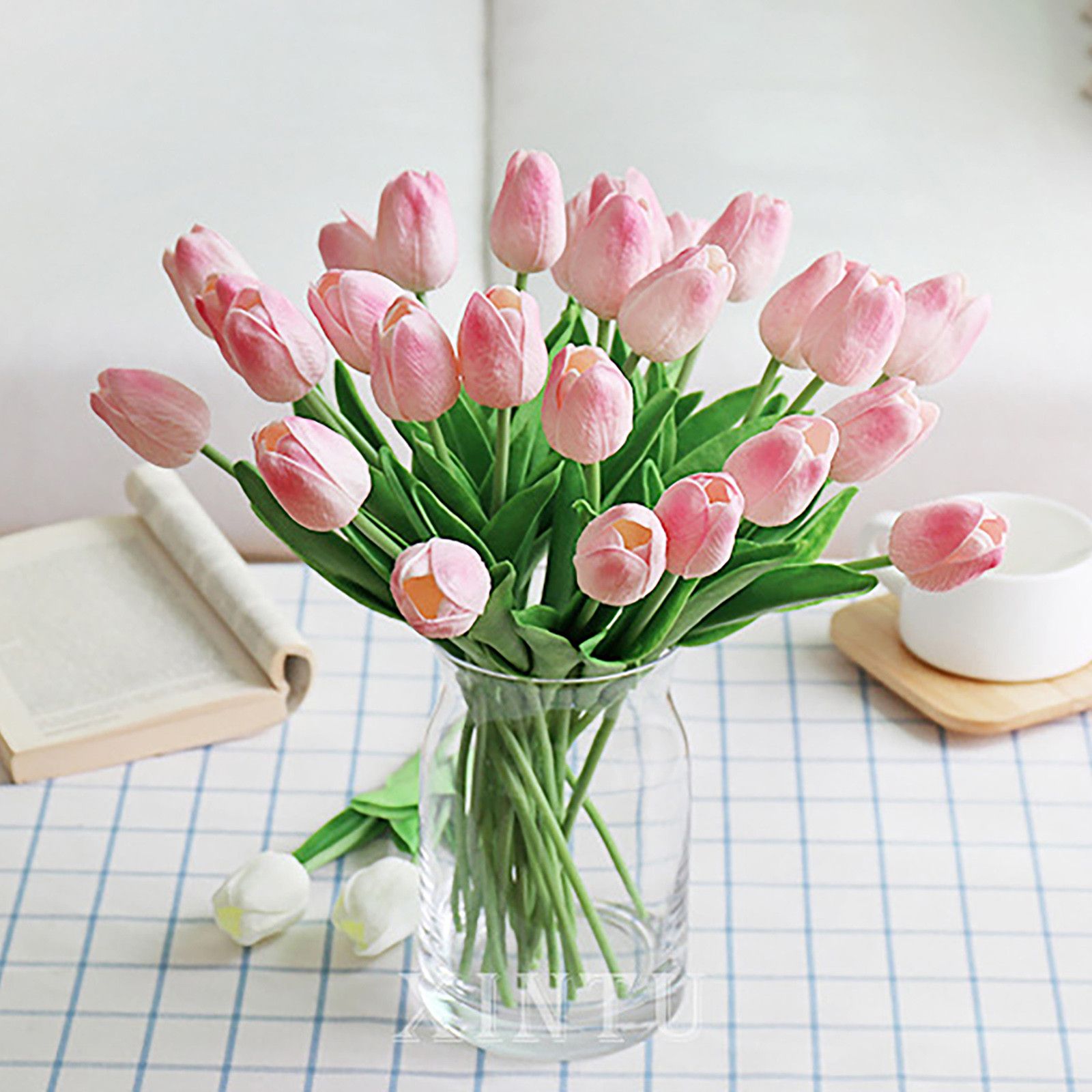 Matrimonio casa Tulipani Artificiali Decorazione JUSTOYOU per Bouquet da Sposa Pink-10 Giardino in Lattice a Effetto Realistico 