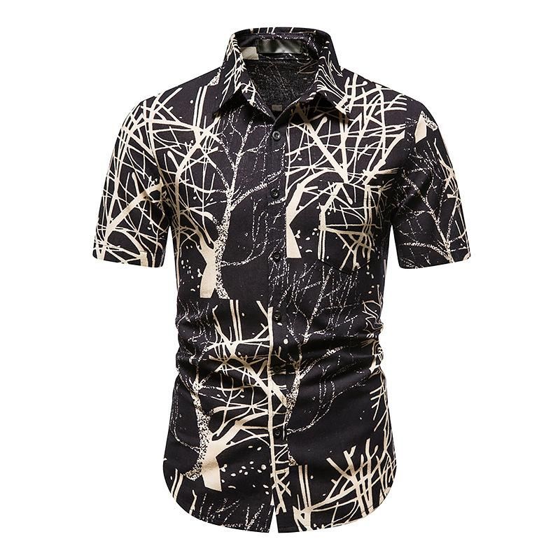 Print Shirts Men Beach Casual Hawaiian Branch Shirt Mens African Dashiki Ethnic Oversized Short Sleeve Camisas Cosy Streetwear