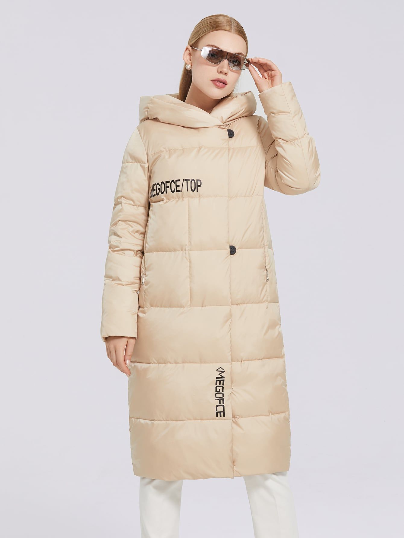 graphic hooded puffer coat