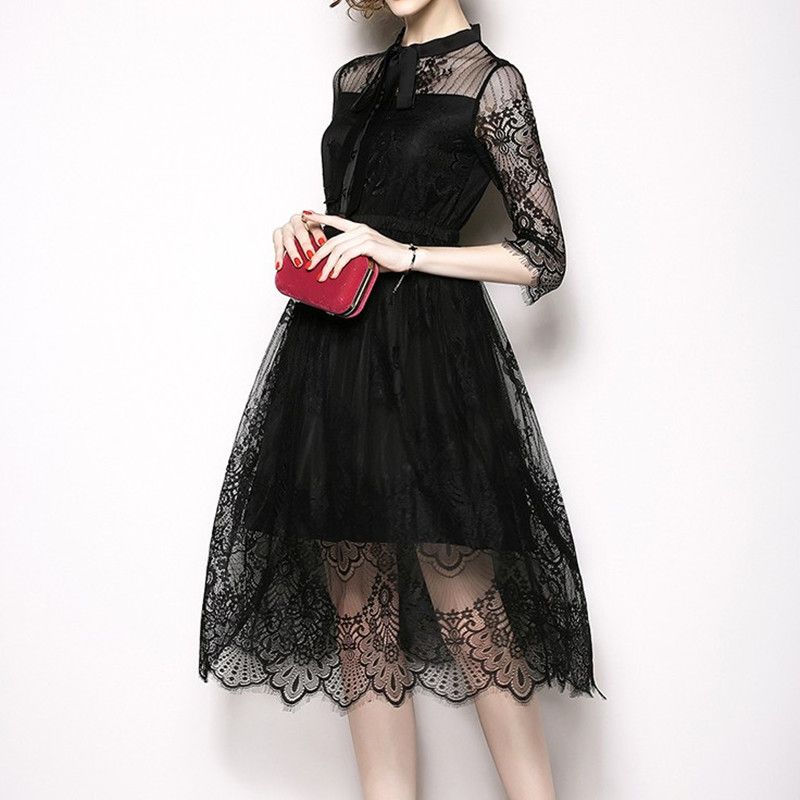 lace embroidered sling irregular dress