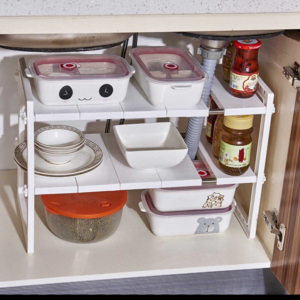 1pc 2-tier Under Sink Storage Adjustable Shelf, Basket, Cabinet Organizer  For Kitchen, Bathroom, Suitable For Home Use