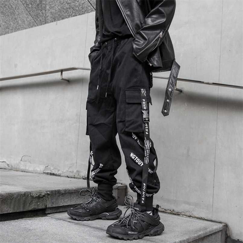 HOUZHOU Black Cargo Pants for Men Hip Hop White Cargo Trousers