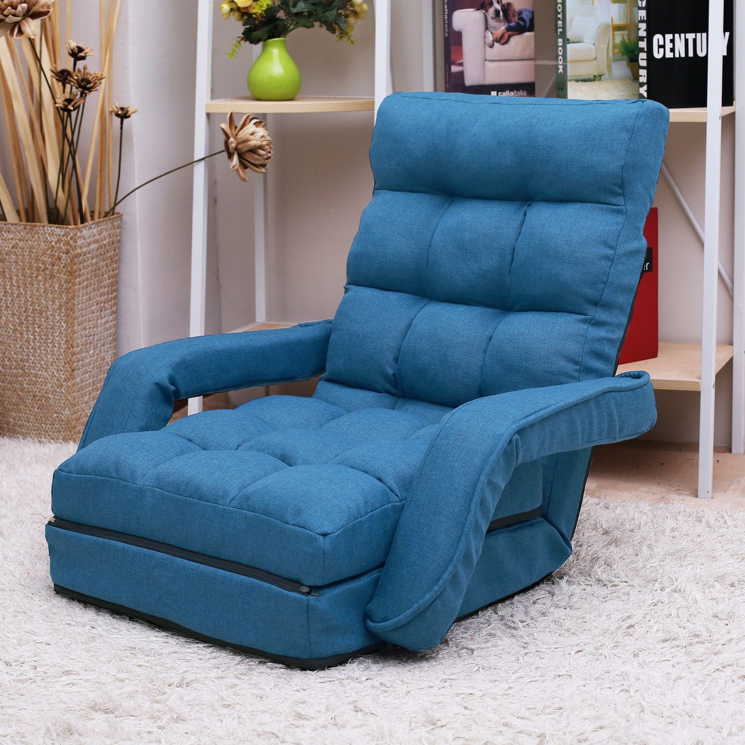 米国の倉庫の寝室の家具の折りたたみ怠惰なソファーの床の椅子ラウンジャーベッドと枕（Blue_1）