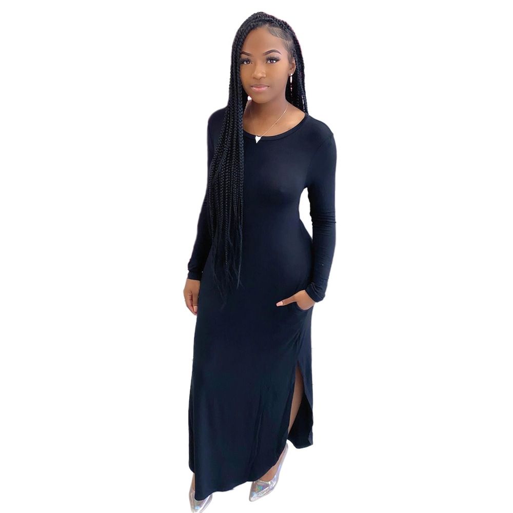 Women's Clothing dress Autumn and winter hot style round collar spread out under pure color sleeve fork long ms mop the floor Women's Clothing dress Autumn and winter hot style round collar spread out under pure color sleeve fork long ms mop the floor