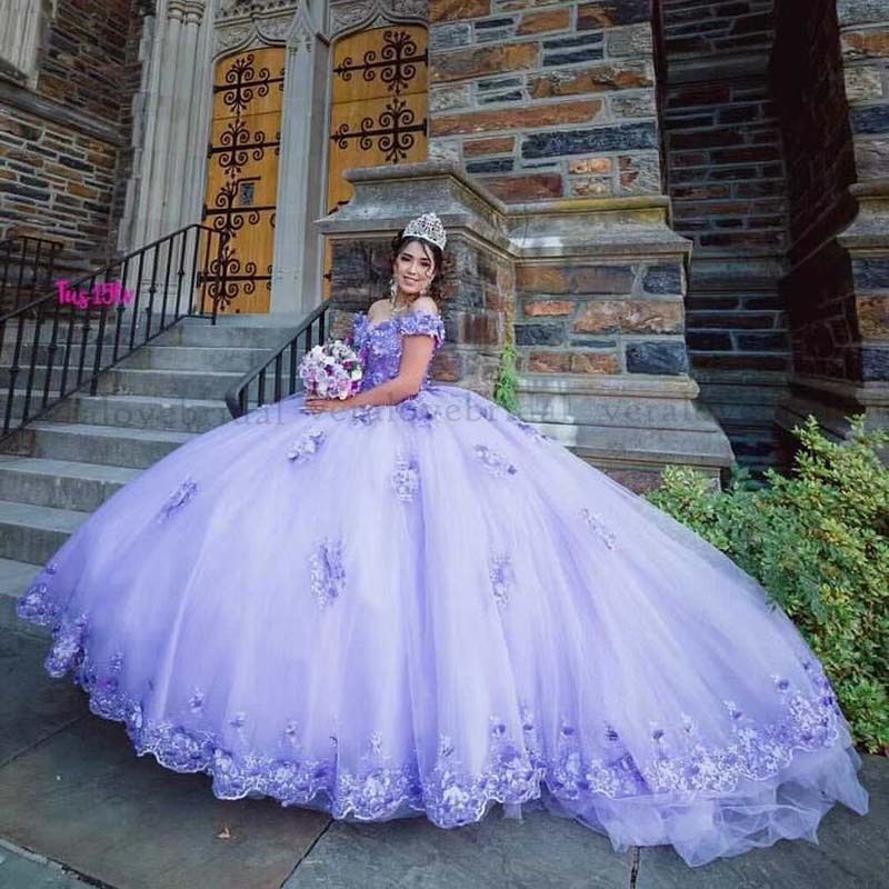 vestidos de xv años 2021 Lilac Quinceanera Dresses Off Shoulder Beading  Sweet 15 Ball Gown Prom