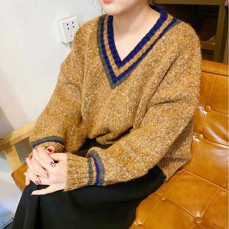 Sweater Fashion Lmitation Wool V-Neck Womens Slim Jumper elastic Knitted Winter