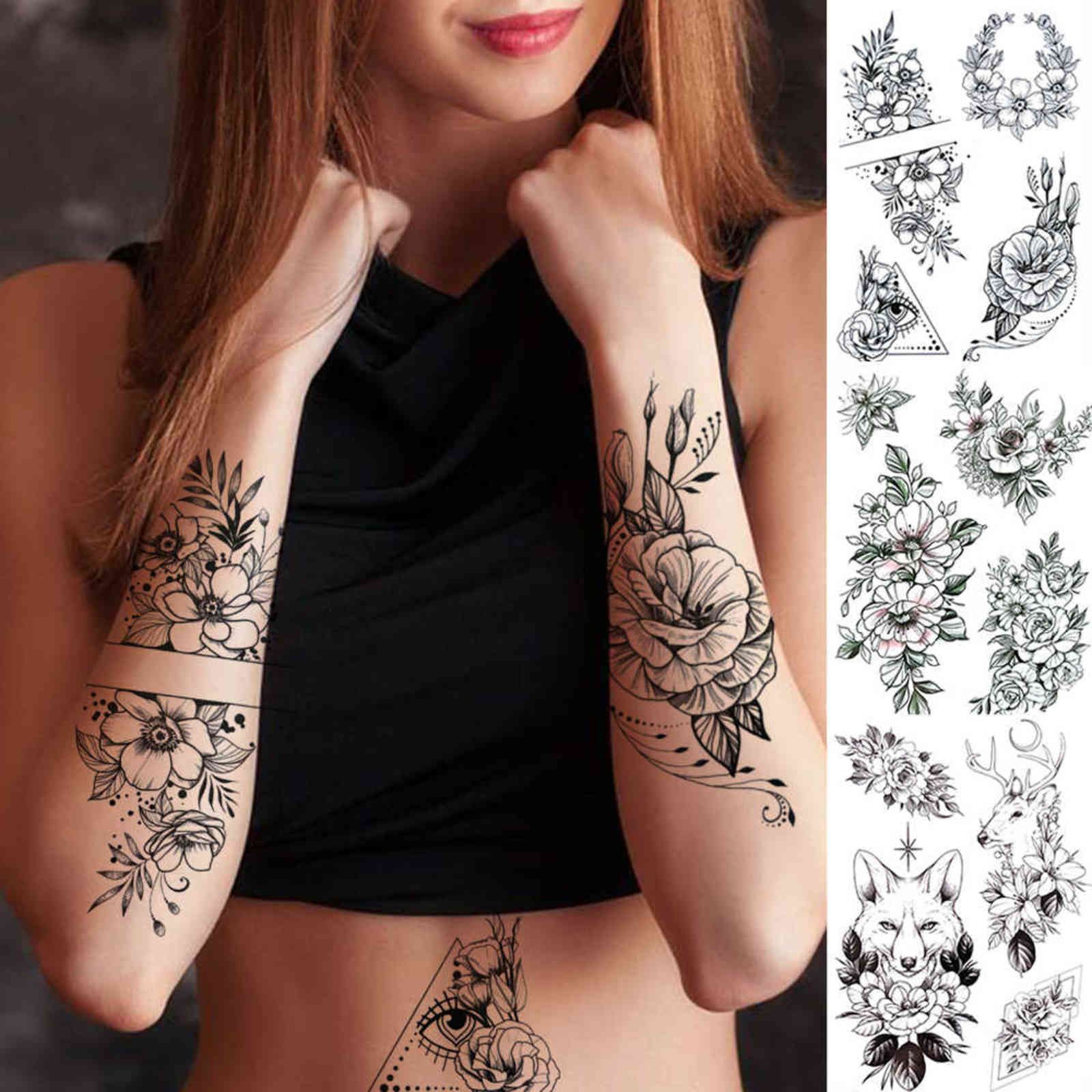 3D Flower Triangle Temporary Tattoos For Women Girl Fake Wolf Deer Geometry Tattoo Sticker Peony Dahlia Body Art Adults Tatoos Y1125 3D Flower Triangle Temporary Tattoos For Women Girl Fake Wolf Deer Geometry Tattoo Sticker Peony Dahlia Body Art Adults Tatoos Y1125