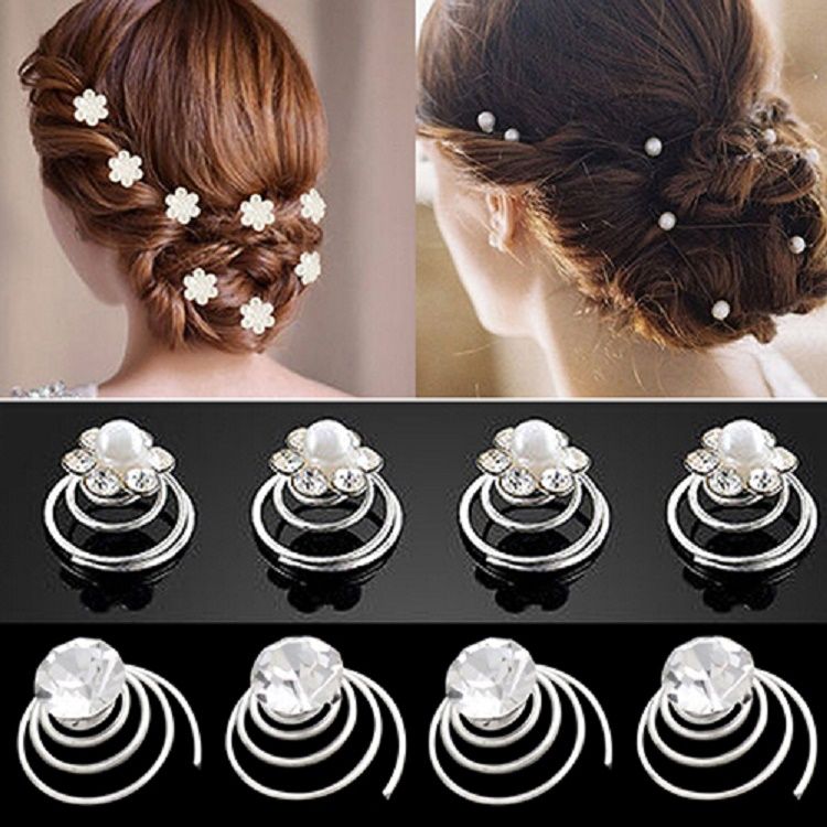12x Wedding Bridal Hair Pins Rhinestone Twists Coil Flower Swirl Spiral Hairpins 12x Wedding Bridal Hair Pins Rhinestone Twists Coil Flower Swirl Spiral Hairpins
