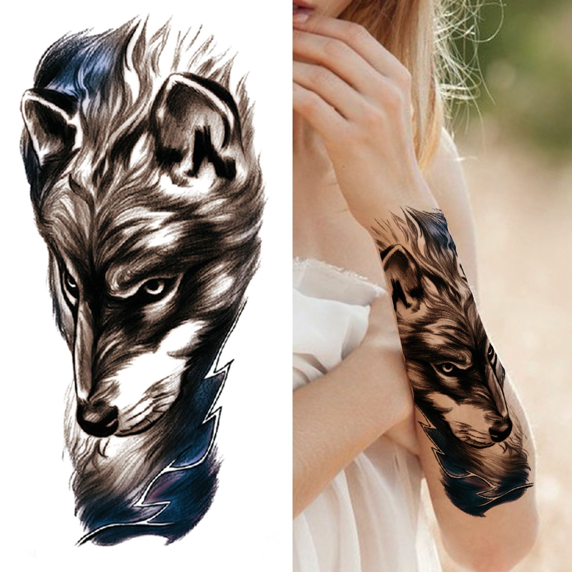 Realistic Fake Wolf Temporary Tattoo For Women Men Adult Black Forest Tattoos Sticker Compass Lion Skeleton Tribal Tatoo Paper Realistic Fake Wolf Temporary Tattoo For Women Men Adult Black Forest Tattoos Sticker Compass Lion Skeleton Tribal Tatoo Paper