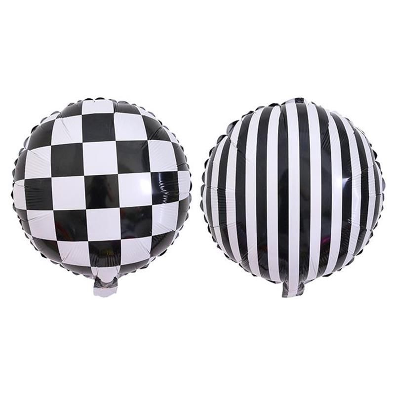 Aanpassing Wennen aan straal 18 inch zwart en wit geruite gestreepte aluminium ballon bruiloft decoratie  verjaardag bar KTV lay-out