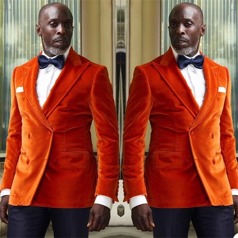 Orange Formal Men Suits Velvet Groom 