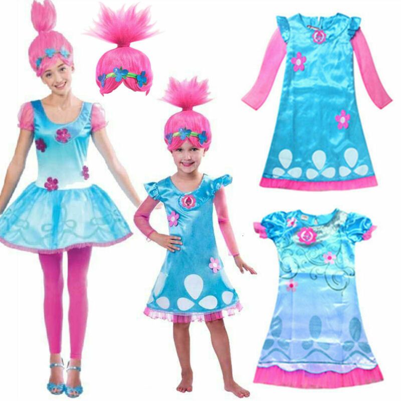 Contaminar colorante Contaminar De Stock Niños Trolls Poppy Troll Fancy Vestido Disfraz WIG Niños Traje  para niñas
