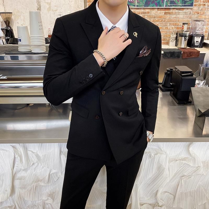 Compre Elegante Estilo Británico Negro Clásico Se Adaptan A Los Trajes De  Doble Pecho Para Hombre 3 Piezas De Caballeros, Traje De Caballeros, Traje  Formal, Traje De Trabajo Para Novios, Gris, Hombres,