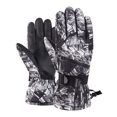 grey white ski gloves