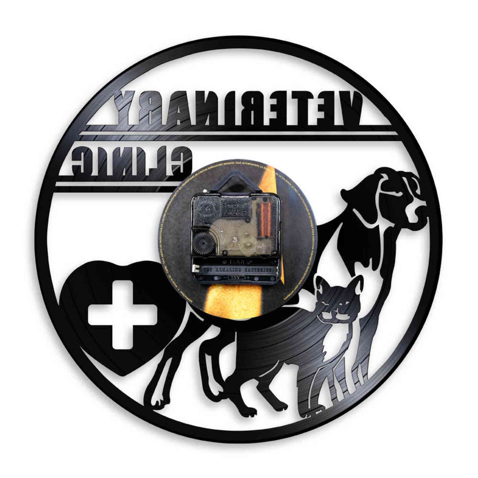 Veterinary Vet Clinic Cat Dog Services Animal Health Vinyl Record Wall Clock 